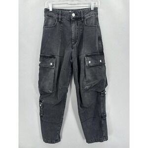 Isabel Marant Elore Cargo Pants Womens XS High Rise Black Utility Denim Trousers